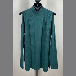 NEW Chicos Sweater Womens Medium green knit pull over cold shoulder casual
